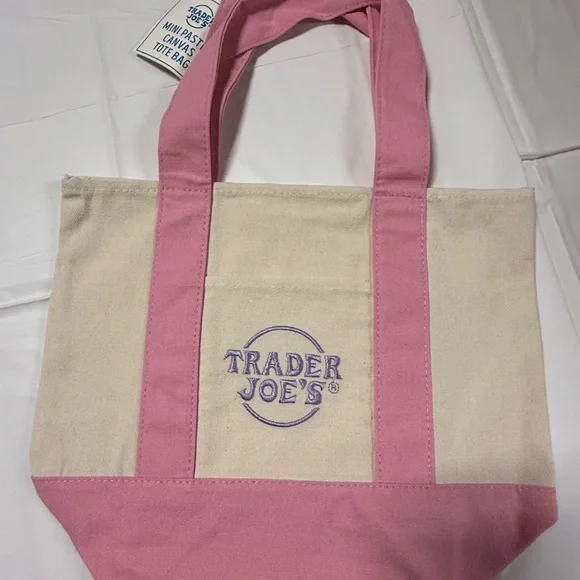 Trader Joe’s Mini Canvas Tote Bag Pastel Pink Blue Green Purple Reusable NWT - Picture 2 of 7